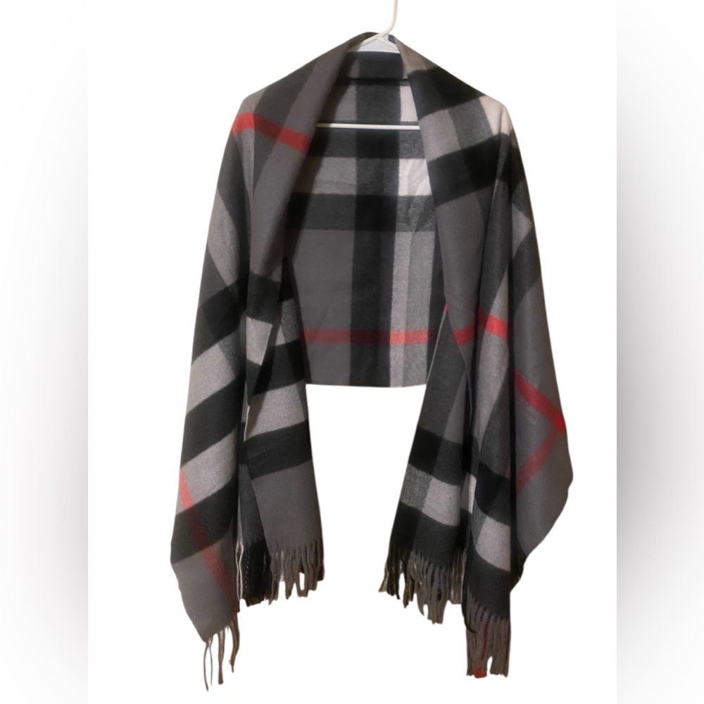 Sky Cashmere 100% Virgin Wool Scarf 26”X78” Fringe Beige Black Red Plaid Luxury